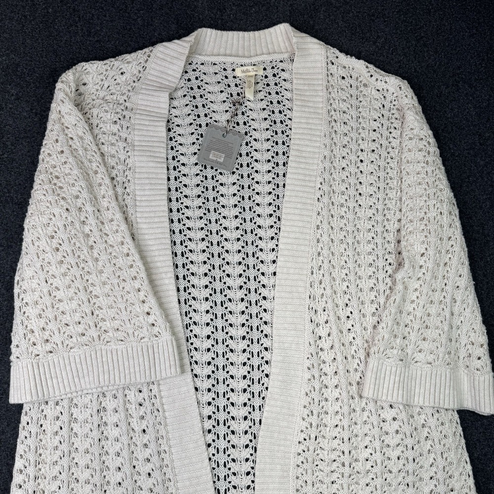 Matilda Jane Womens L Cardigan Cream Crochet Open Knit Duster NWT Boho Long